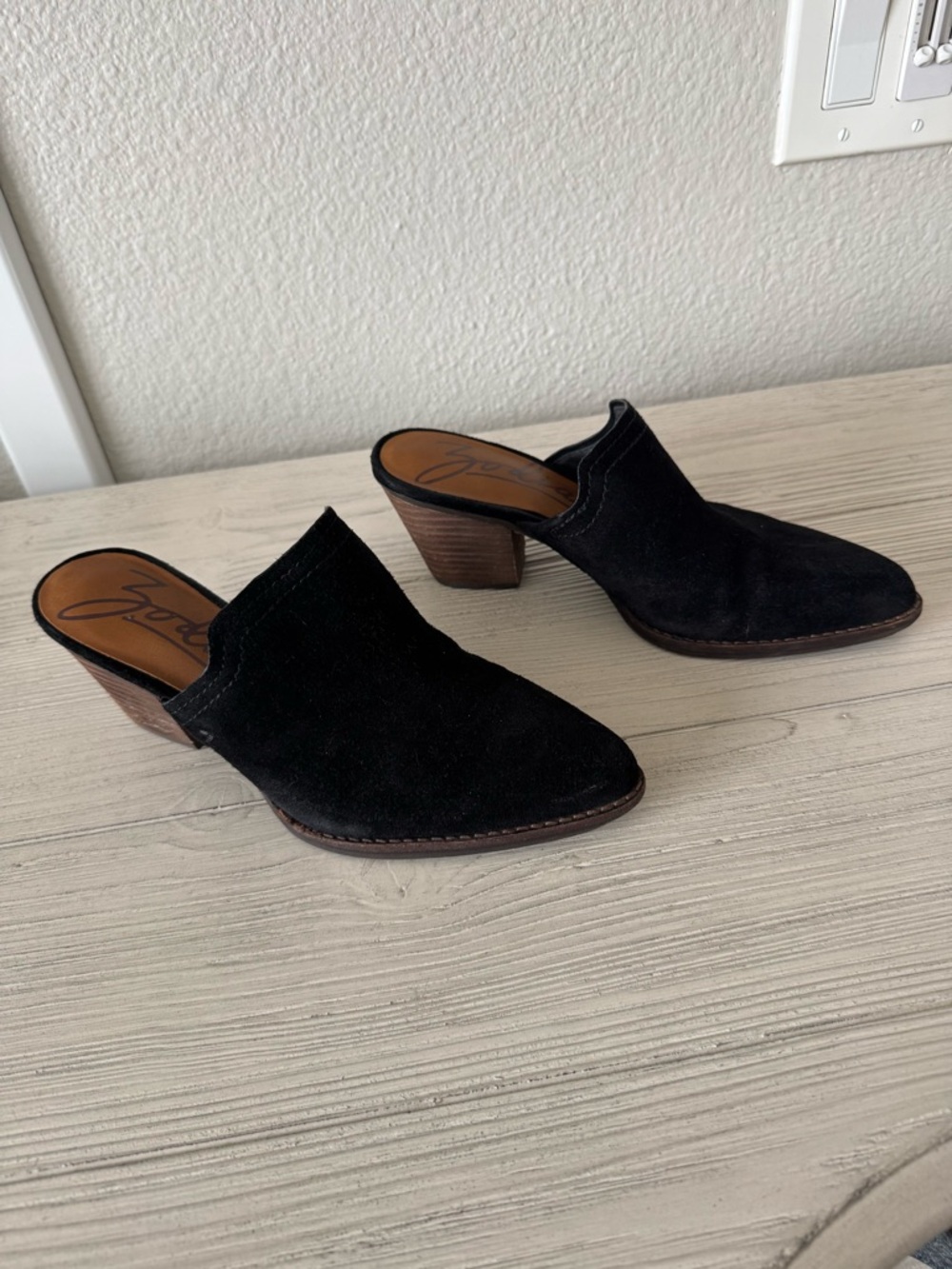 Zodiac Black Suede Slip-On Mule with Stacked Wood Heel